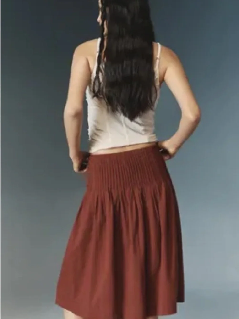 Anthropologie Low-Rise Gathered-Yoke Knee-Length Skirt